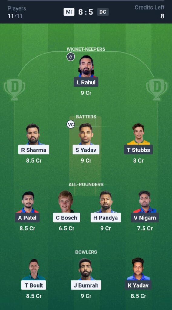 MI vs DC Dream11