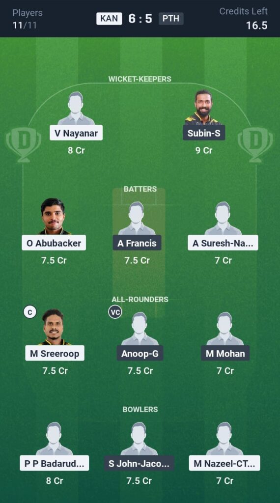 KAN vs PTH Dream11