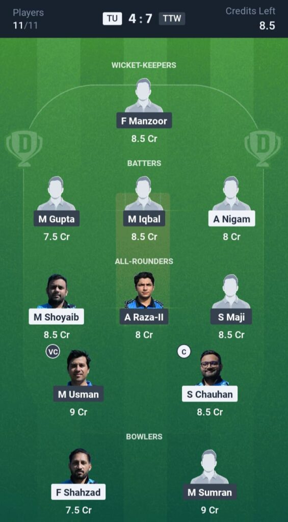 TU vs TTW Dream11