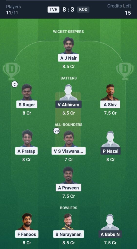 TVR vs KOD Dream11
