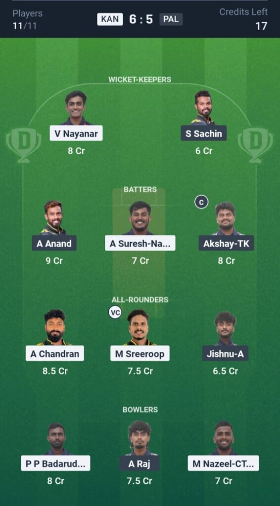 KAN vs PAL Dream11
