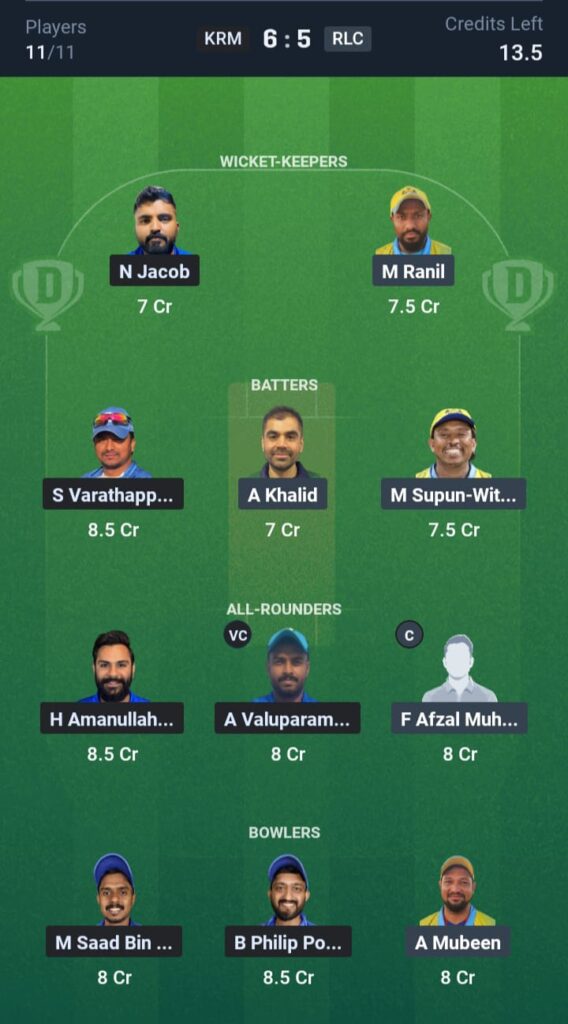 KRM vs RLC Dream11