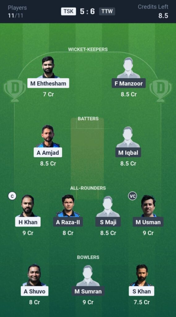 TSK vs TTW Dream11