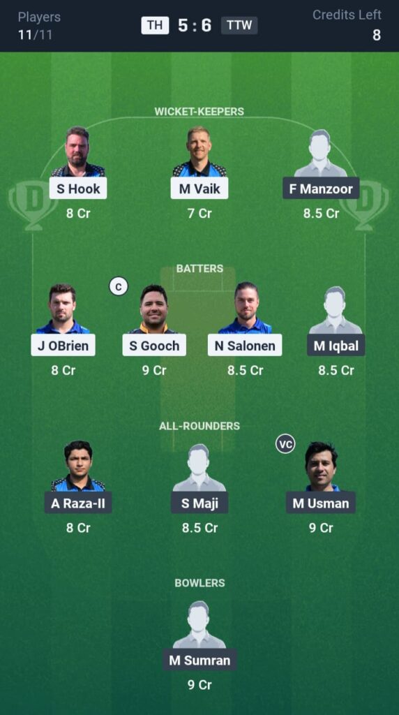 TH vs TTW Dream11