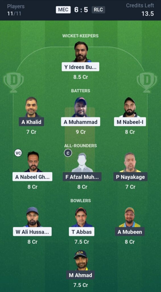 MEC vs RLC Dream11