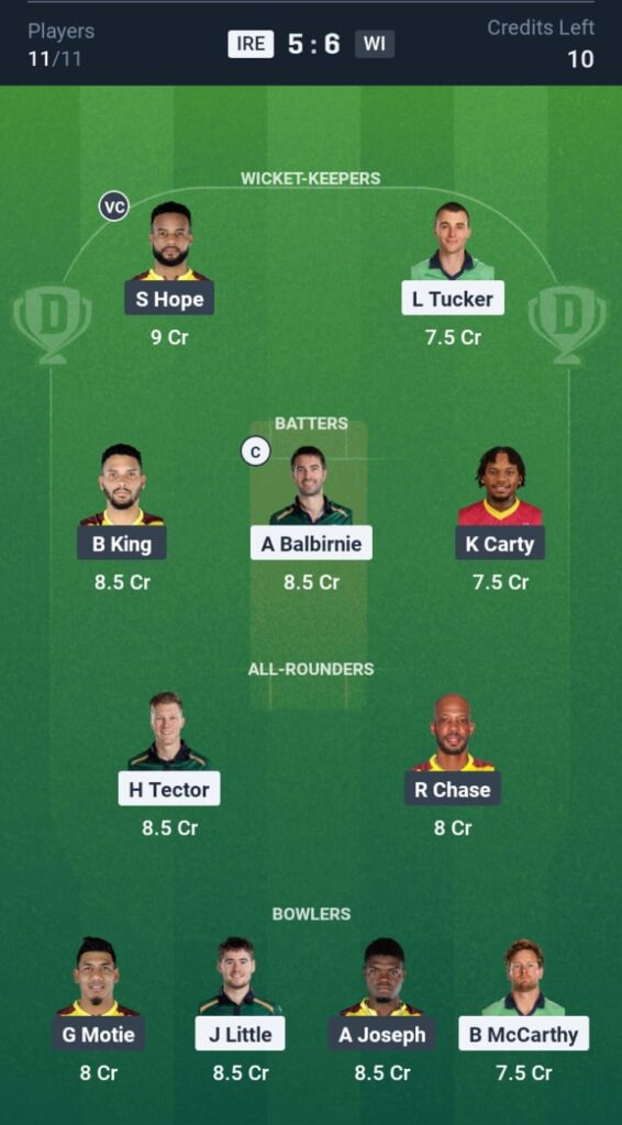 IRE vs WI Dream11
