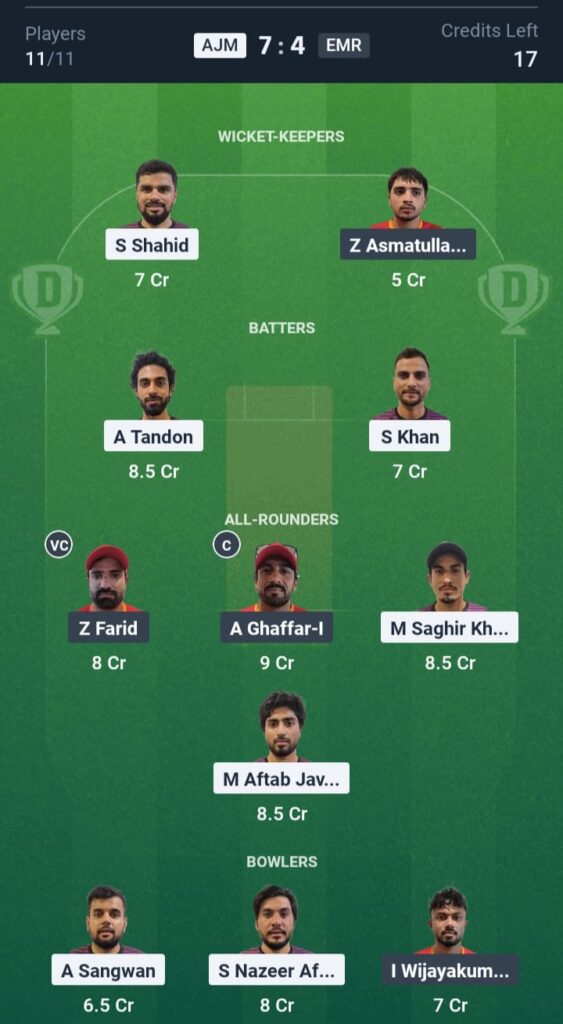 AJM vs EMR Dream11