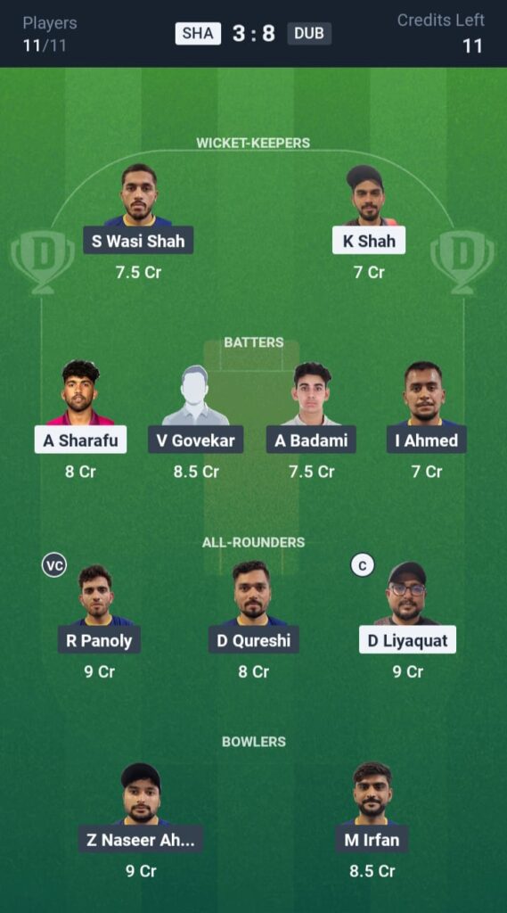 SHA vs DUB Dream11
