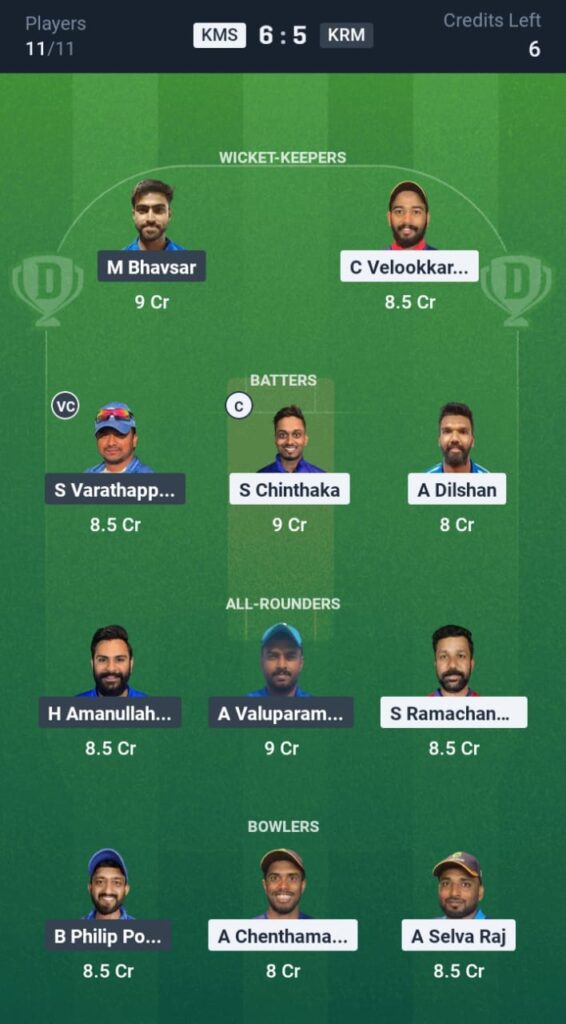 KMS vs KRM Dream11