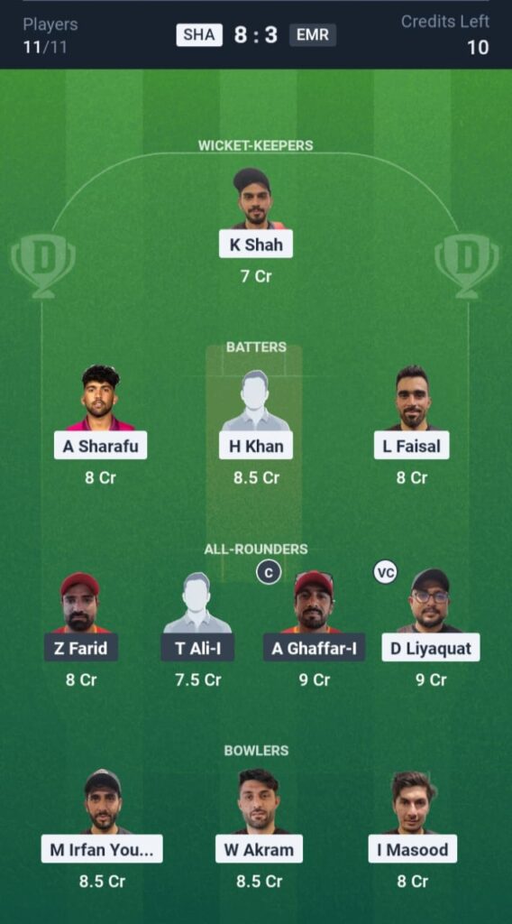 SHA vs EMR Dream11