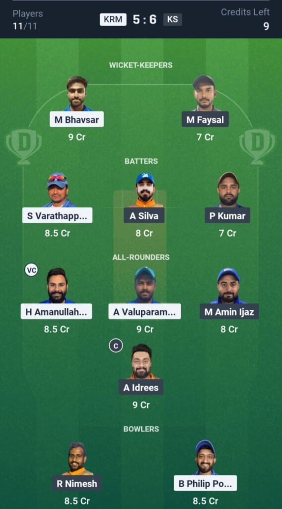 KRM vs KS Dream11