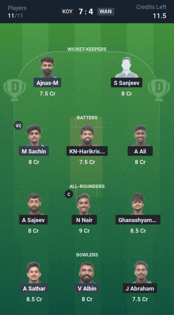 KOY vs WAN Dream11