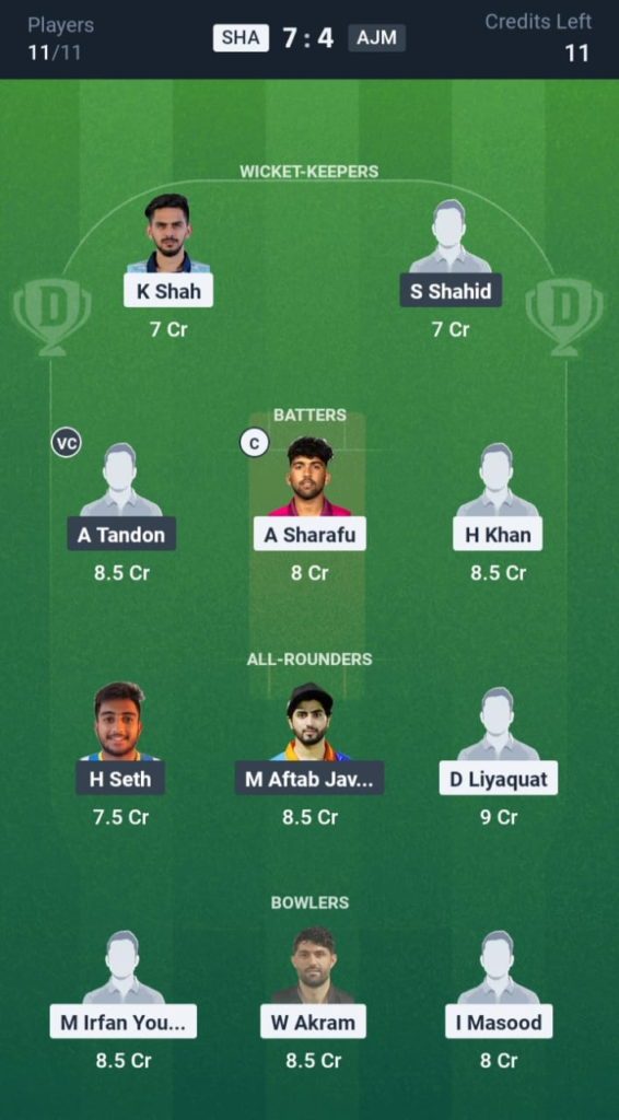 SHA vs AJM Dream11
