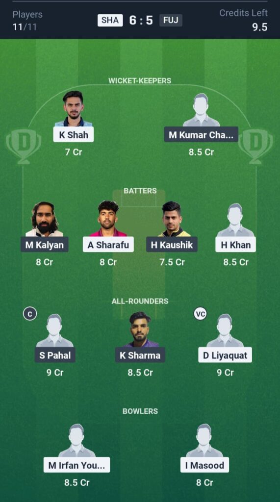 SHA vs FUJ Dream11