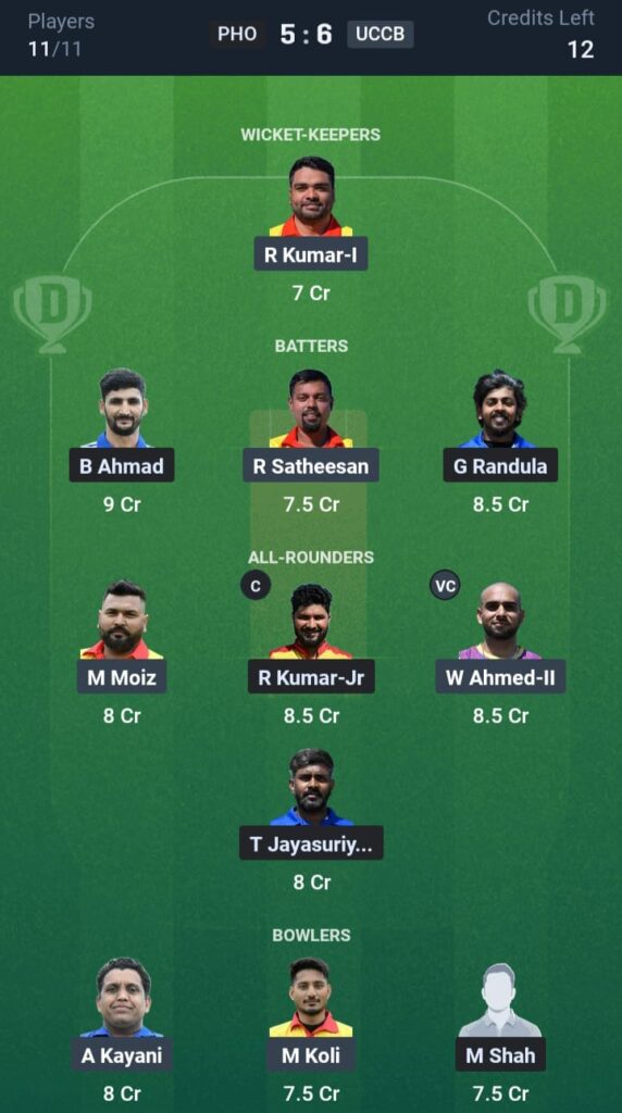 PHO vs UCCB Dream11