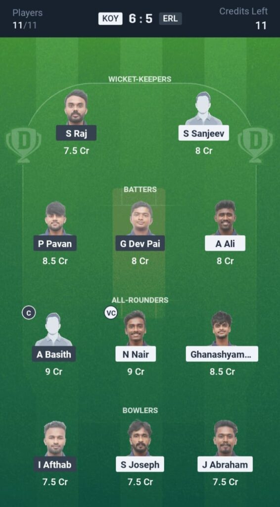 KOL vs ERL Dream11