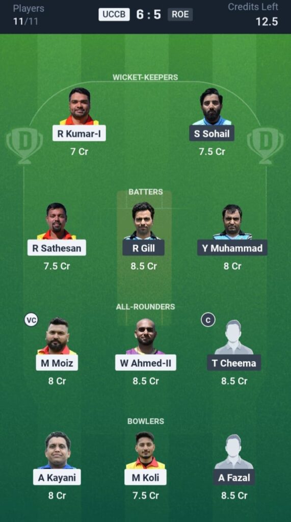 UCCB vs ROE Dream11