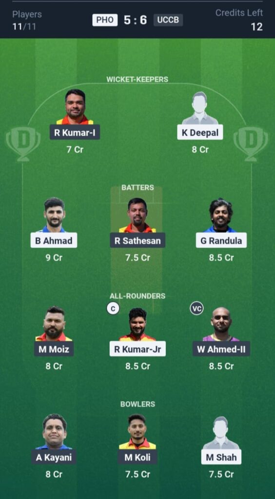 PHO vs UCCB Dream11