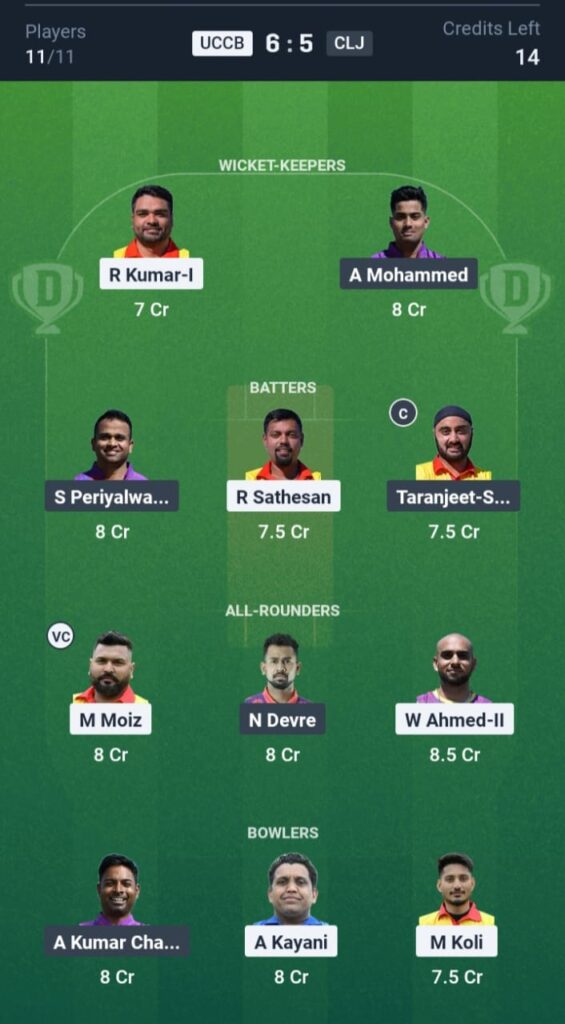 UCCB vs CLJ Dream11