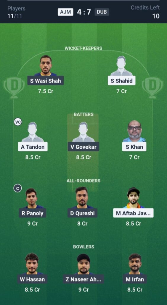 AJM vs DUB Dream11