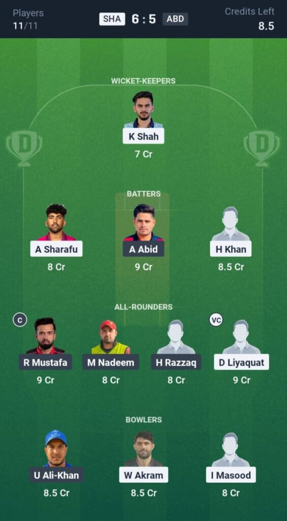 SHA vs ABD Dream11