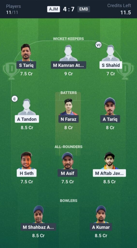 AJM vs EMB Dream11