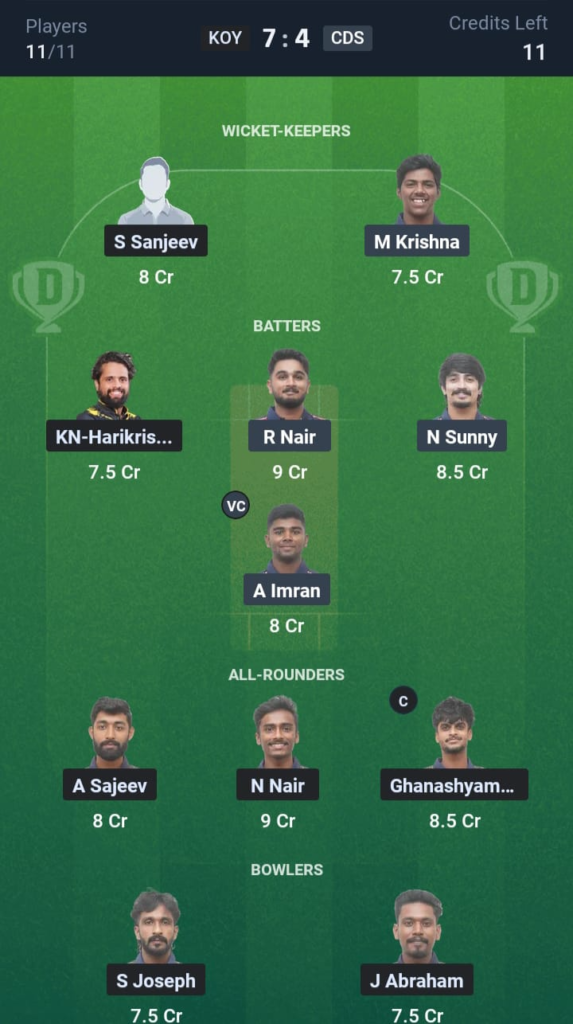 KOY vs CDS Dream11