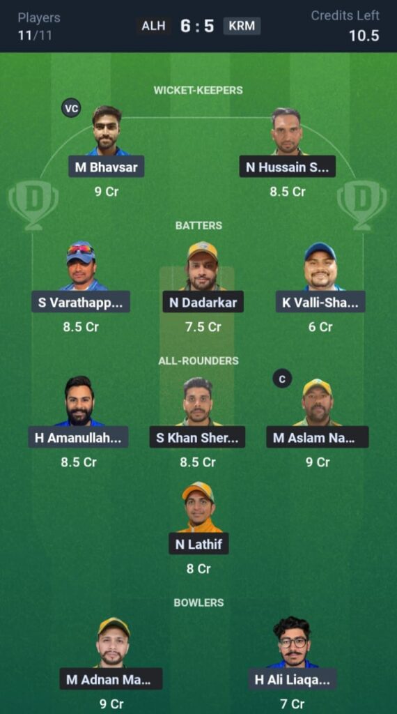 ALH vs KRM Dream11