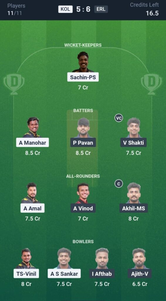 KOL vs ERL Dream11