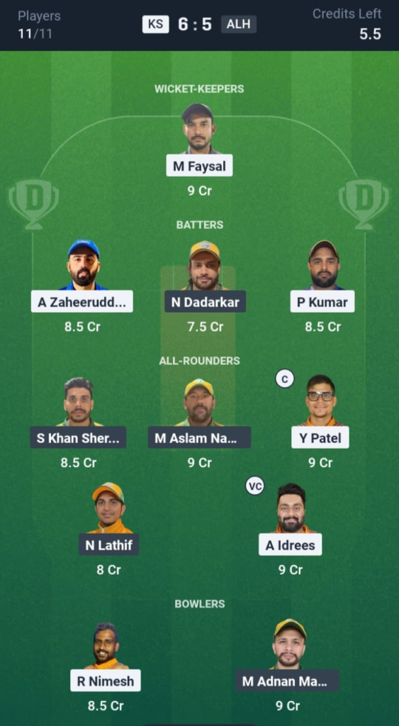 KS vs ALH Dream11