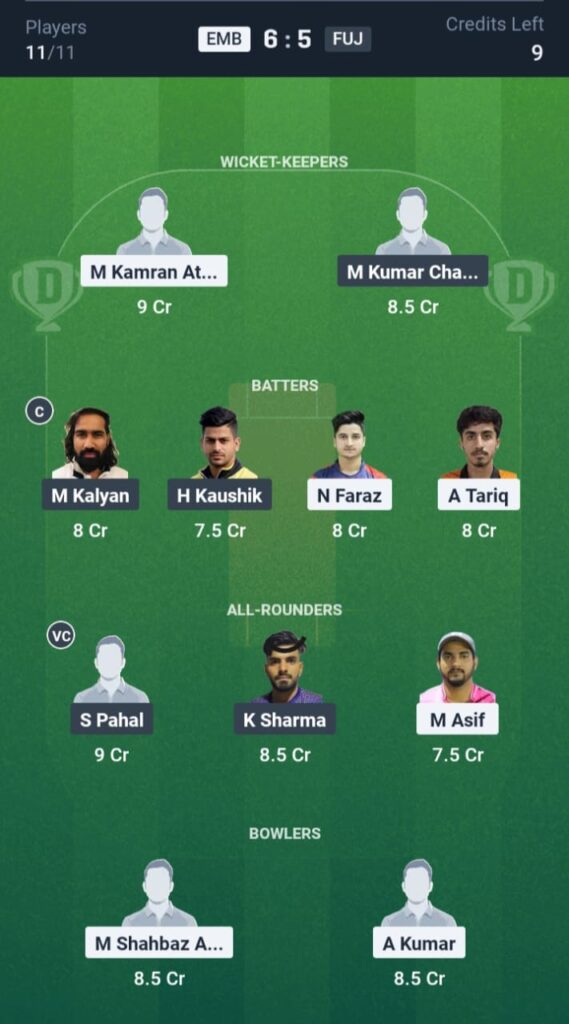 EMB vs FUJ Dream11