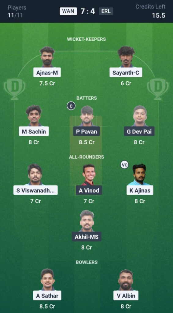 WAN vs ERL Dream11