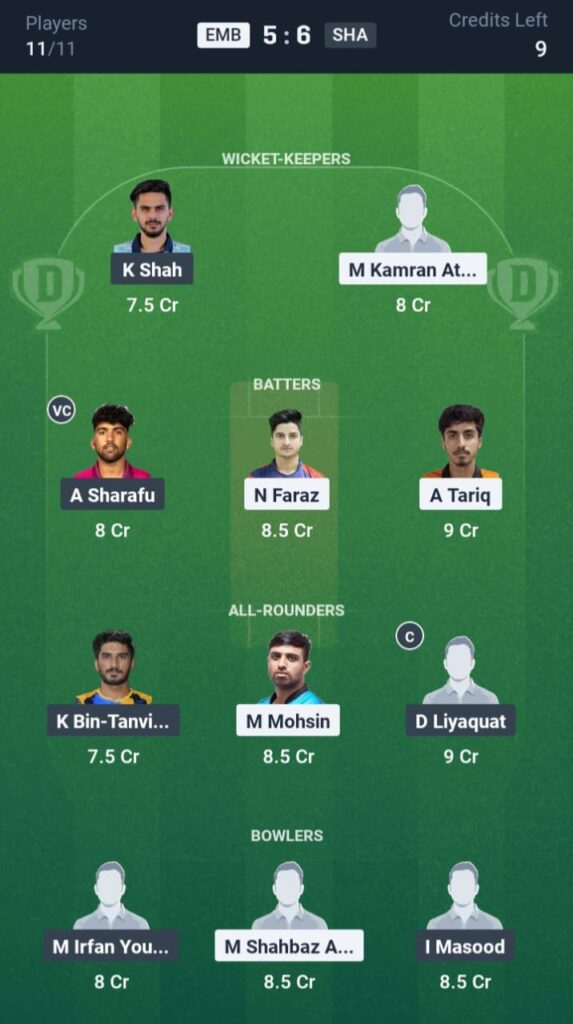 EMB vs SHA Dream11
