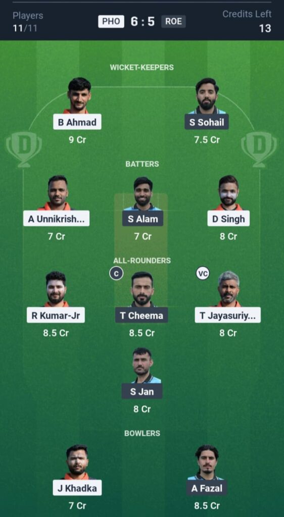 PHO vs ROE Dream11
