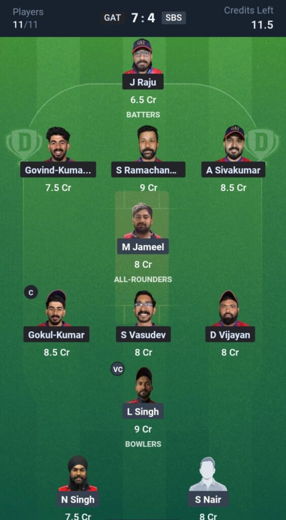 GAT vs SBS Dream11