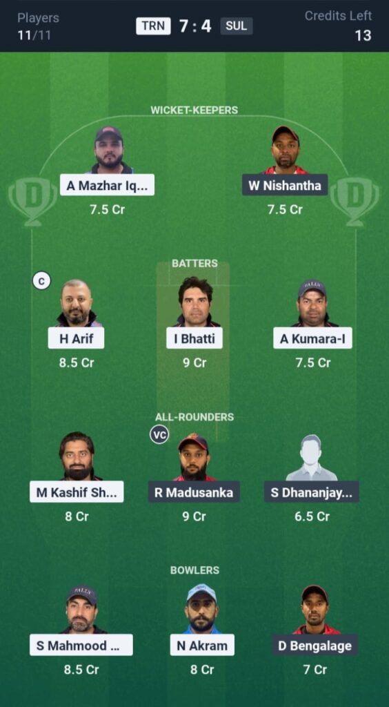 TRN vs SUL Dream11