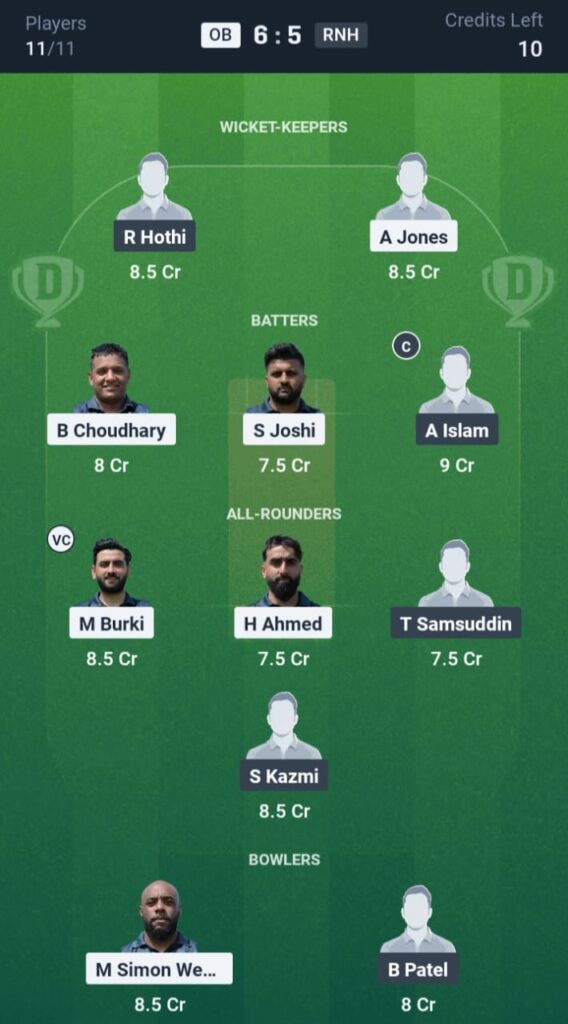 OB vs RNH Dream11