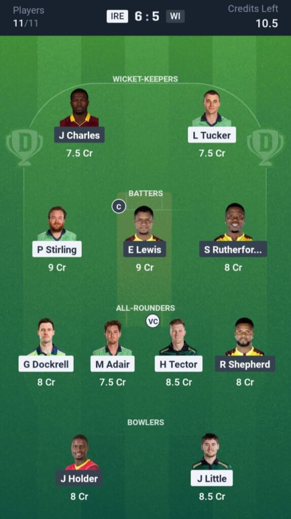 IRE vs WI Dream11