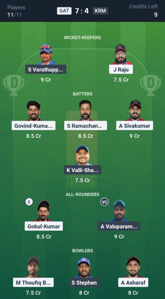 GAT vs KRM Dream11
