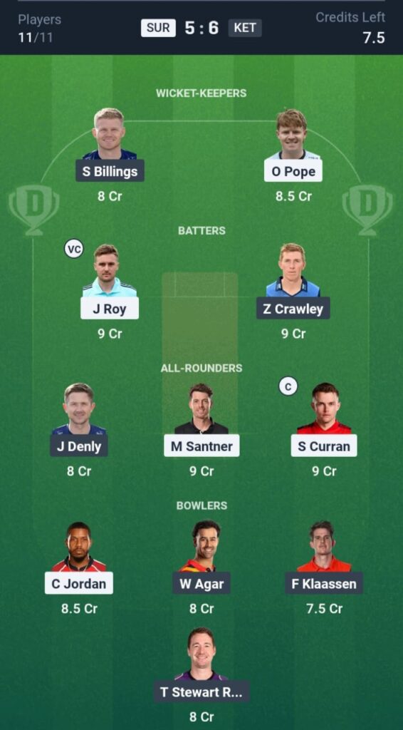 SUR vs KET Dream11