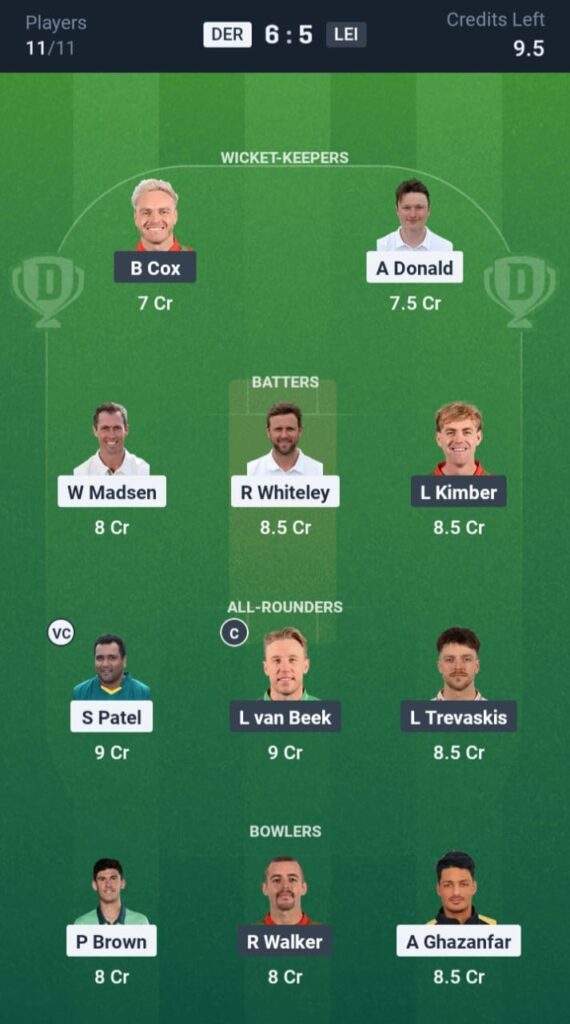 DER vs LEI Dream11