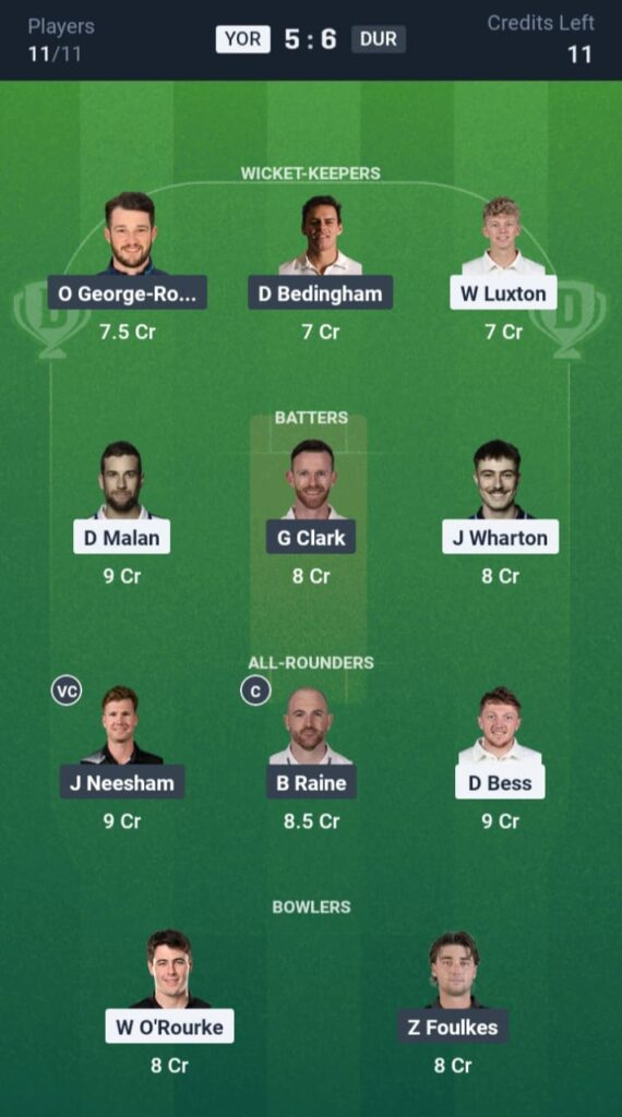 YOR vs DUR Dream11