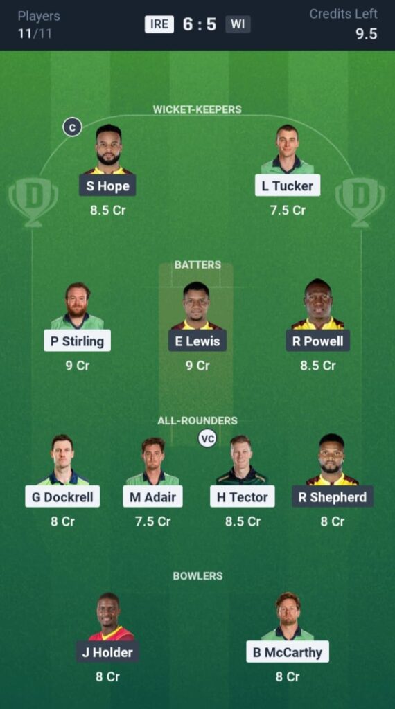 IRE vs WI Dream11