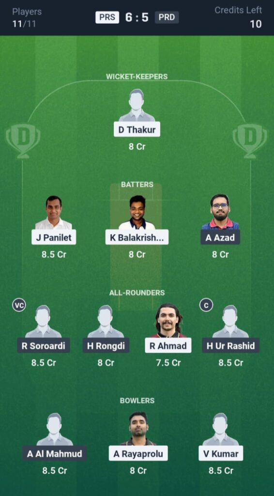 PRS vs PRD Dream11