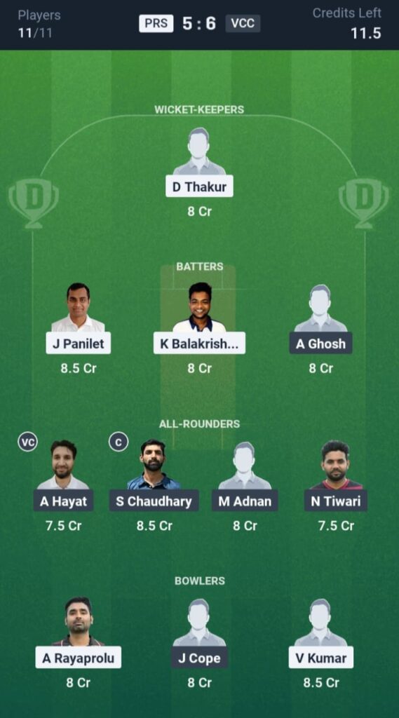 PRS vs VCC Dream11