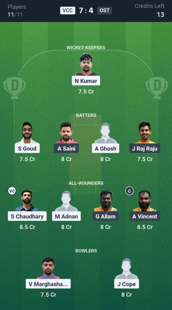 VCC vs OST Dream11