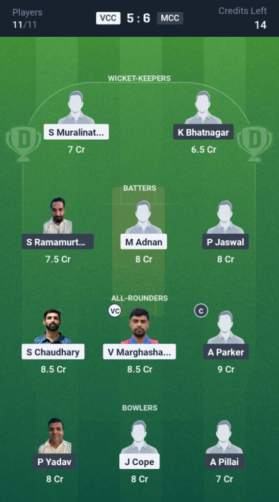 VCC vs MCC Dream11