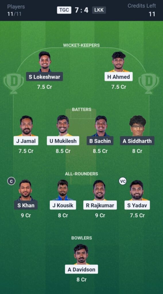 TGC vs LKK Dream11