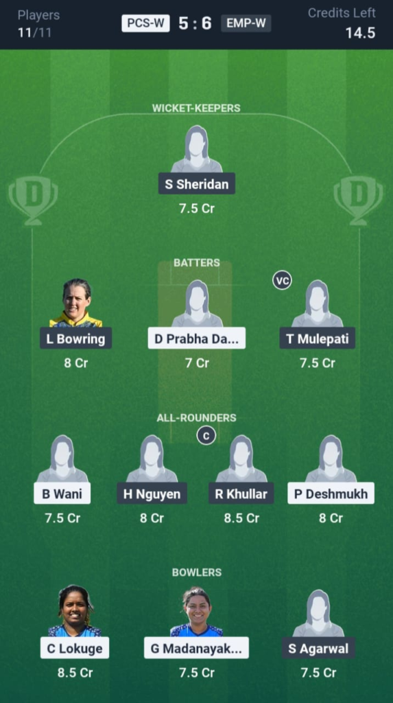 PCS-W vs EMP-W Dream11