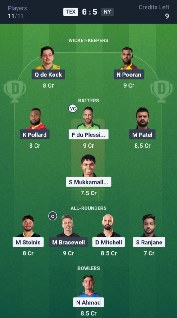 TEX vs NY Dream11